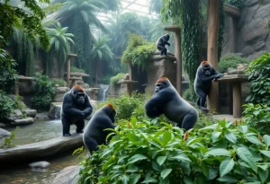 Gorillas in the Congo Falls habitat at San Antonio Zoo