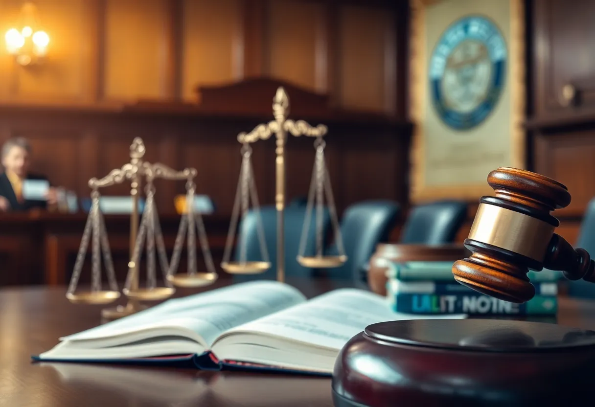 Courtroom scene representing justice