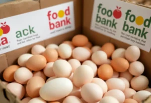A box filled with eggs being donated to food banks in Texas
