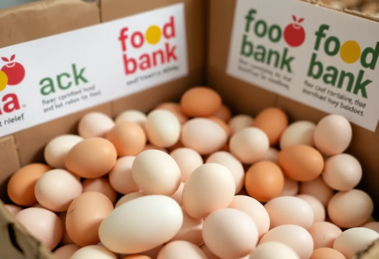 A box filled with eggs being donated to food banks in Texas