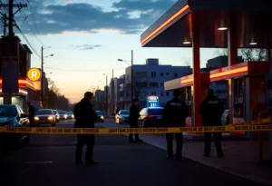 Scene of drive-by shooting at gas station with police presence