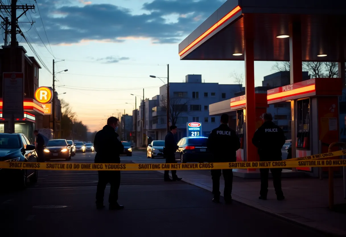 Scene of drive-by shooting at gas station with police presence