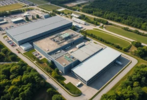 Aerial view of Ecor Global's sustainable manufacturing facility under construction in Elmendorf, Texas.