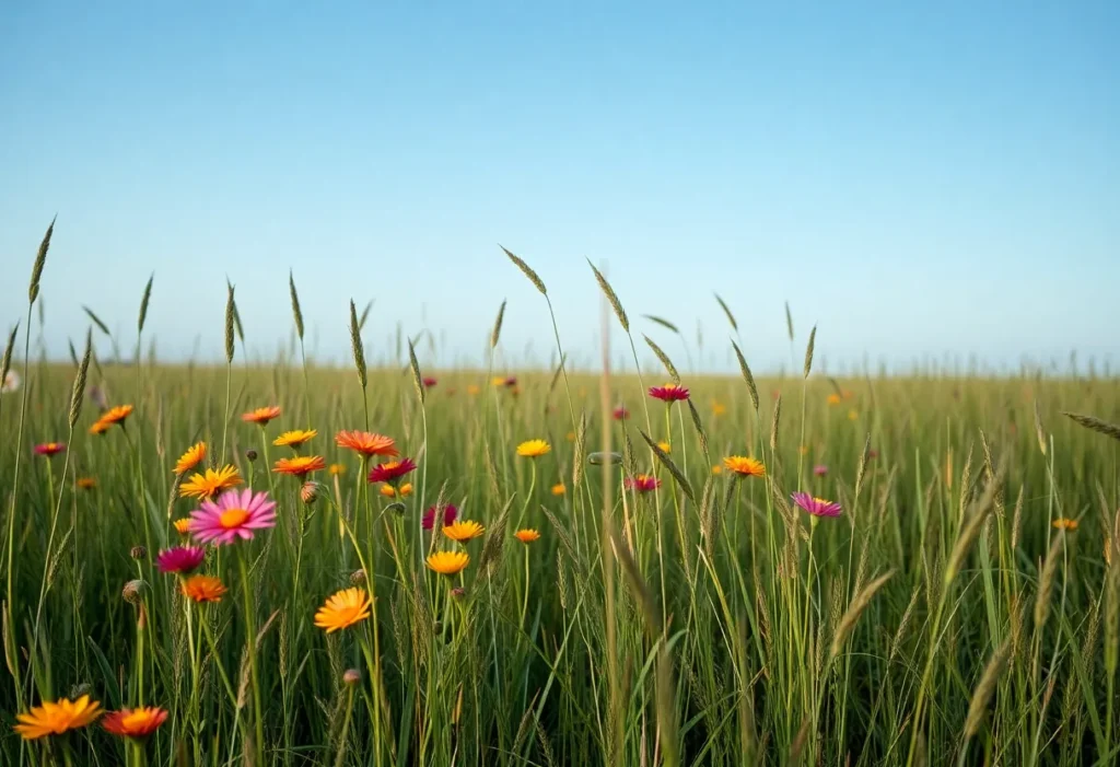 Field in Texas with wildflowers and tall grass