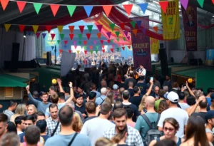 Crowd enjoying the Fiesta Oyster Bake festival with live music performances