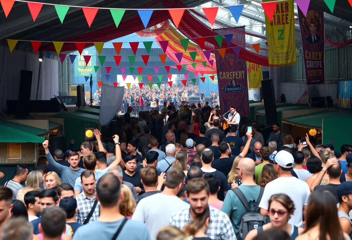 Crowd enjoying the Fiesta Oyster Bake festival with live music performances