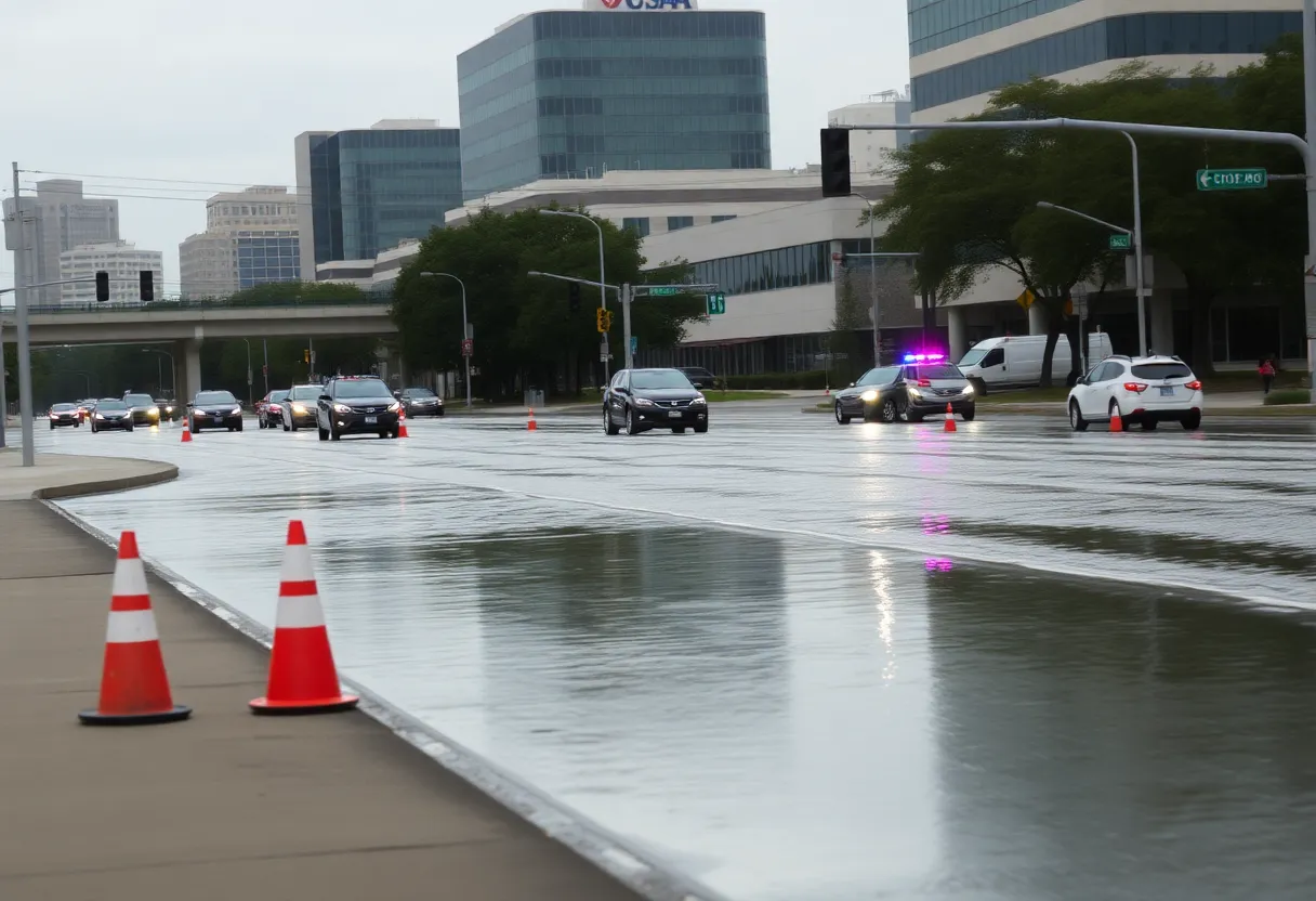 Flooding on the eastbound I-10 access road in San Antonio due to a water main break.