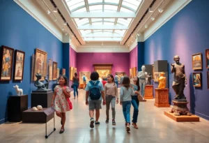 Family exploring art exhibits at San Antonio museums during free admission weekend.