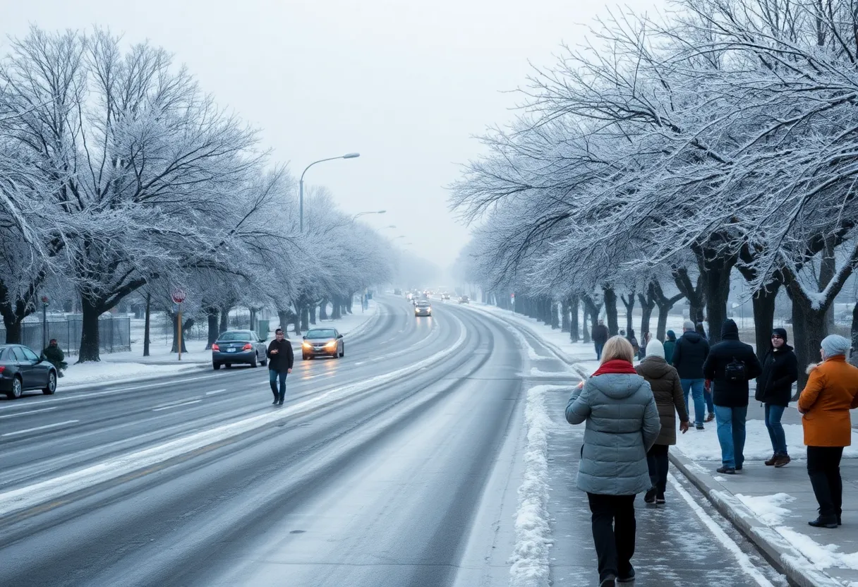 Icy landscape in San Antonio, Texas during a cold front