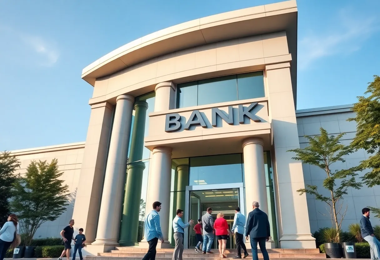 Modern Frost Bank building showcasing growth and community interaction