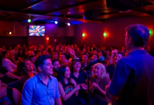 Audience enjoying a live performance at a comedy club