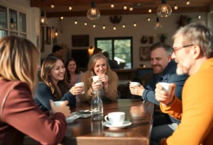 Fans at the Gilmore Girls themed event enjoying coffee and interactions.