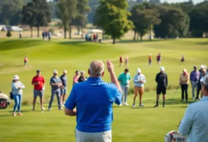 Community members participating in a golf tournament for scholarships.