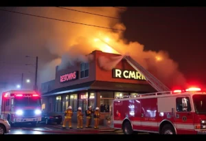 Firefighters responding to a fire at The Good News Burgers in San Antonio.