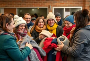 Community members donating winter gear for those in need.