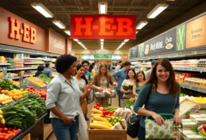 Customers shopping at H-E-B grocery store