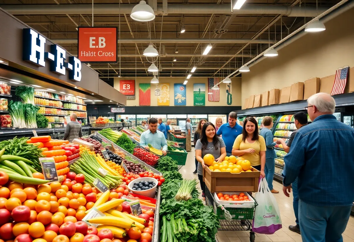 Happy customers shopping at H-E-B grocery store