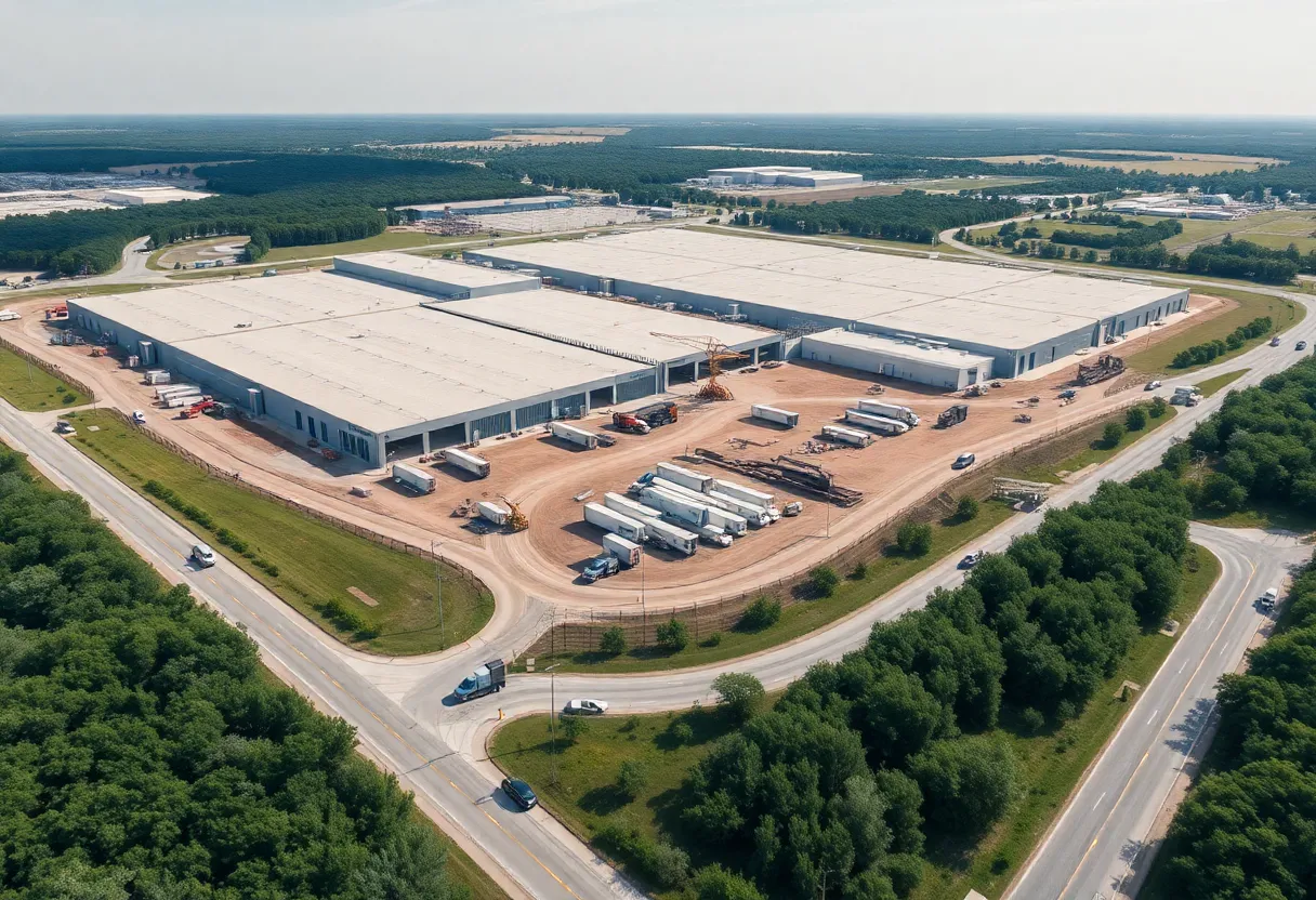 Aerial view of H-E-B's new supply chain campus under construction in North Texas.