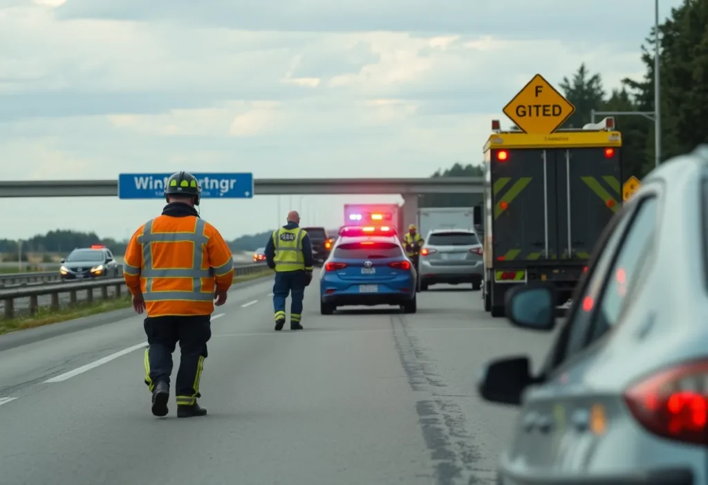 Emergency responders at a highway accident scene in San Antonio
