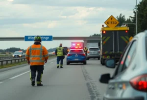 Emergency responders at a highway accident scene in San Antonio