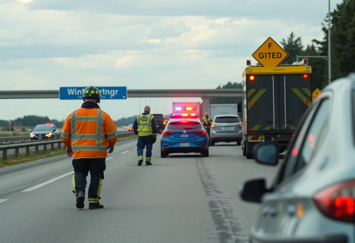 Emergency responders at a highway accident scene in San Antonio