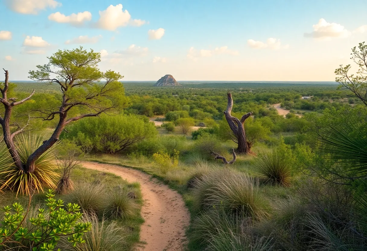 A beautiful hiking trail surrounded by greenery in a South Texas park.