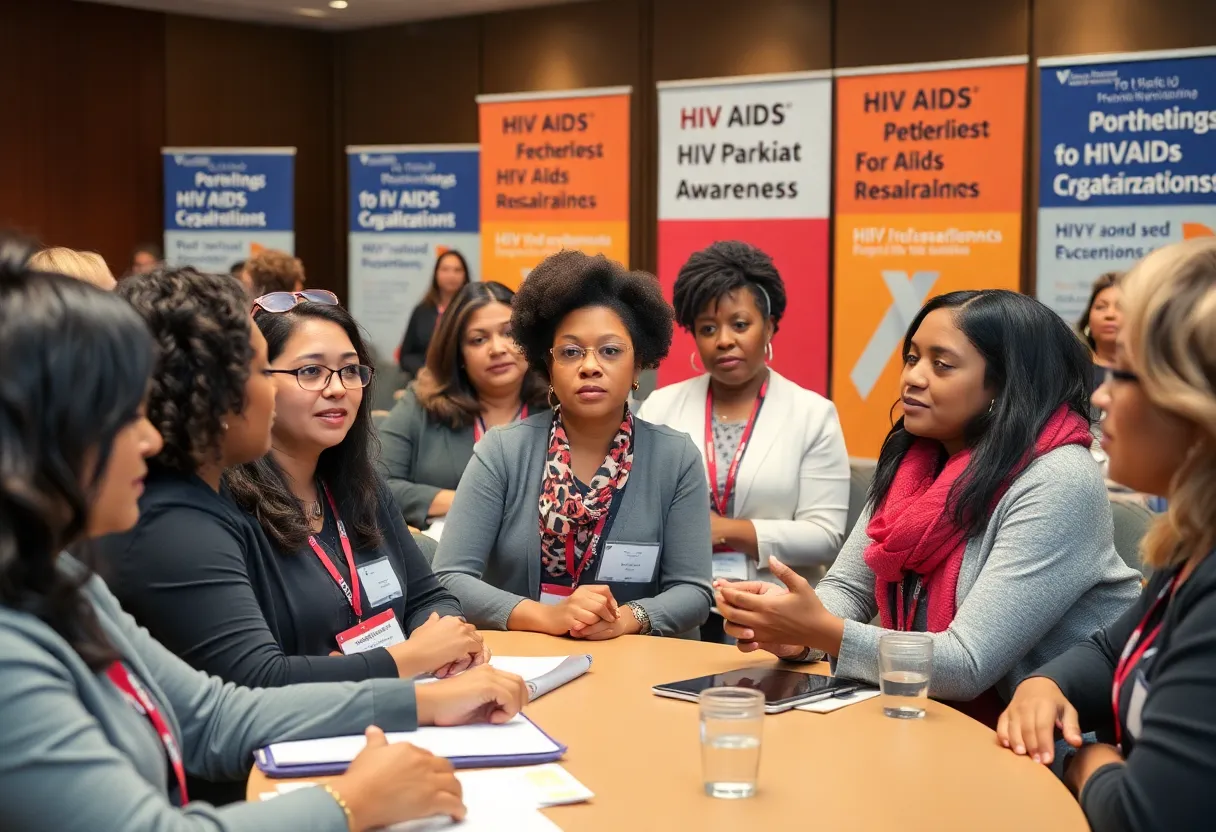 Conference participants discussing HIV/AIDS strategies