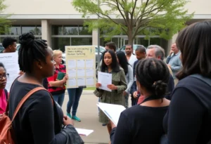Community members gather for a human trafficking awareness event in San Antonio.