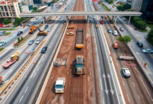 Construction activity on the I-35 Capital Express project in Austin, Texas