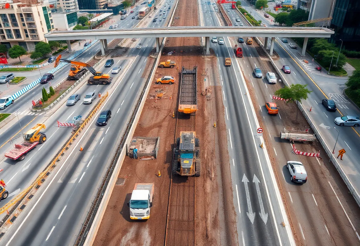 Construction activity on the I-35 Capital Express project in Austin, Texas