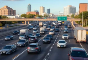 Traffic congestion on I-35 corridor in San Antonio, Texas