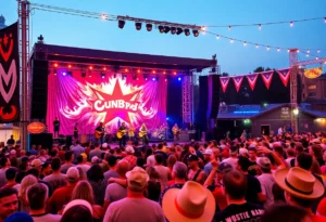 Crowd enjoying the iHeartCountry Festival with performances on stage in Austin