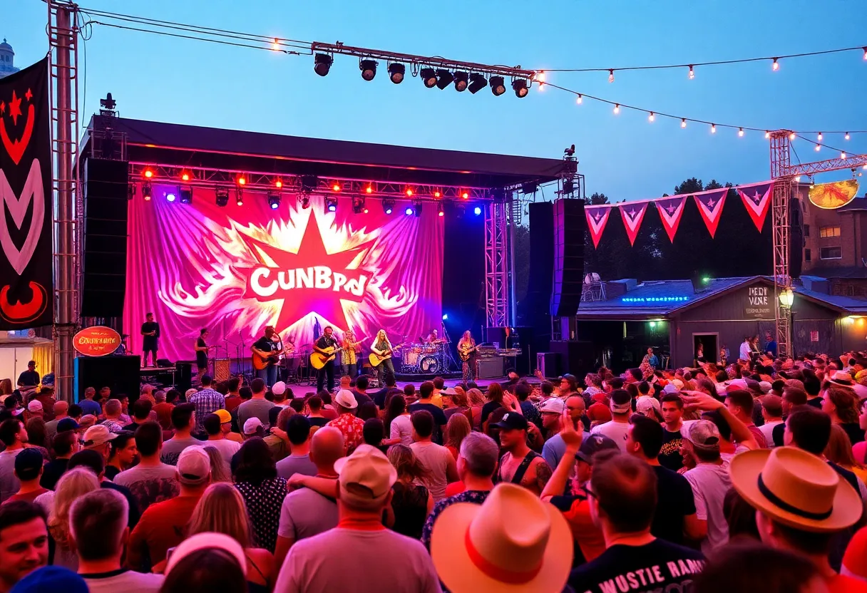 Crowd enjoying the iHeartCountry Festival with performances on stage in Austin