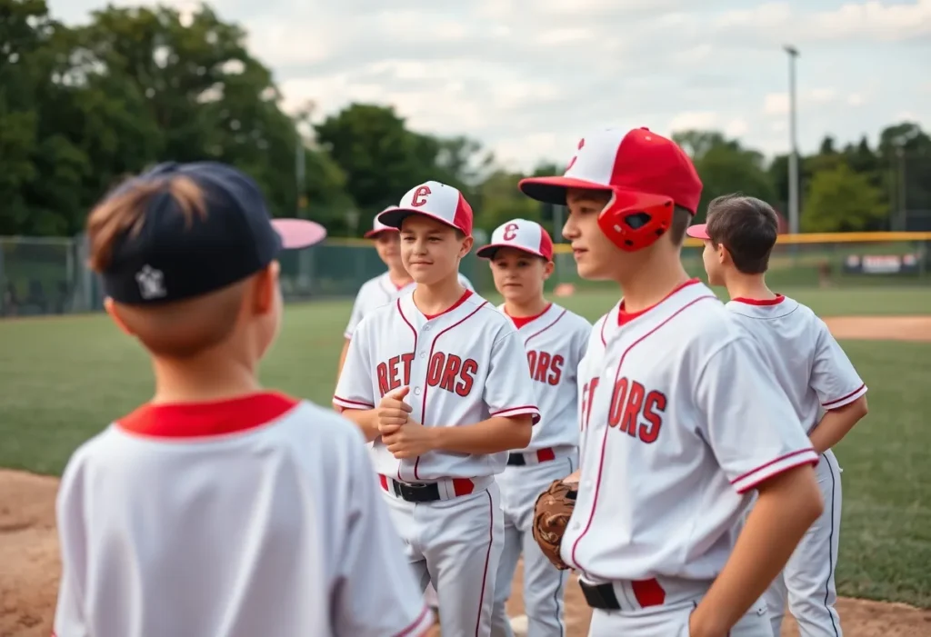 Young baseball players engaged in training