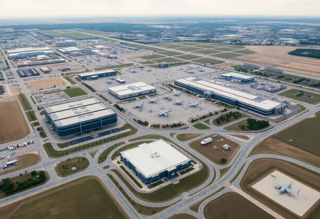 Aerial view of Joint Base San Antonio-Lackland showcasing military infrastructure for cybersecurity operations.