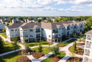 Lantower Alamo Heights, a senior apartment complex with landscaped grounds.