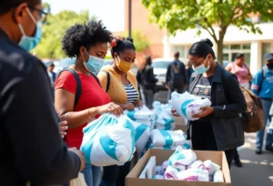 Community members receiving free diapers and menstrual products in Laredo, Texas.