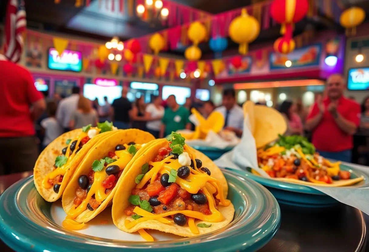 Vibrant bean and cheese tacos and celebration at Las Palapas