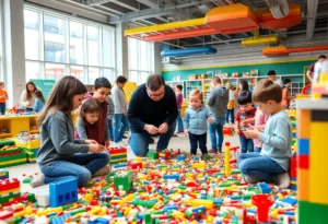 Families participating in LEGO Creativity Academy event at LEGOLAND.