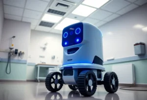 LightStrike6 UV-C sanitizing robot in action in a healthcare setting.