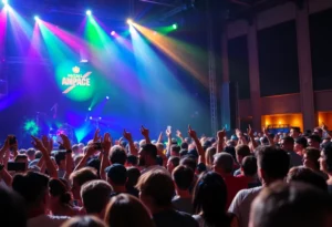 Crowd enjoying a concert featuring Lionel Richie and Earth, Wind & Fire.