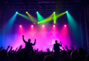 Concert scene featuring Lionel Richie and Earth Wind & Fire performing.