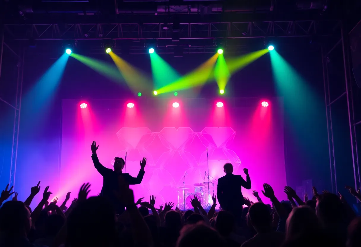 Concert scene featuring Lionel Richie and Earth Wind & Fire performing.
