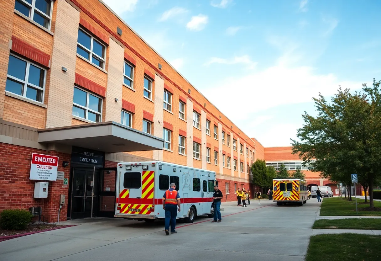 Emergency crews at Marshall High School during gas leak evacuation