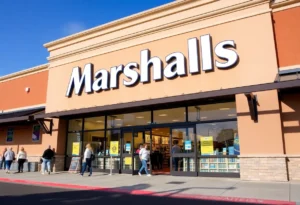 Exterior view of a Marshalls store in Texas, filled with shoppers.