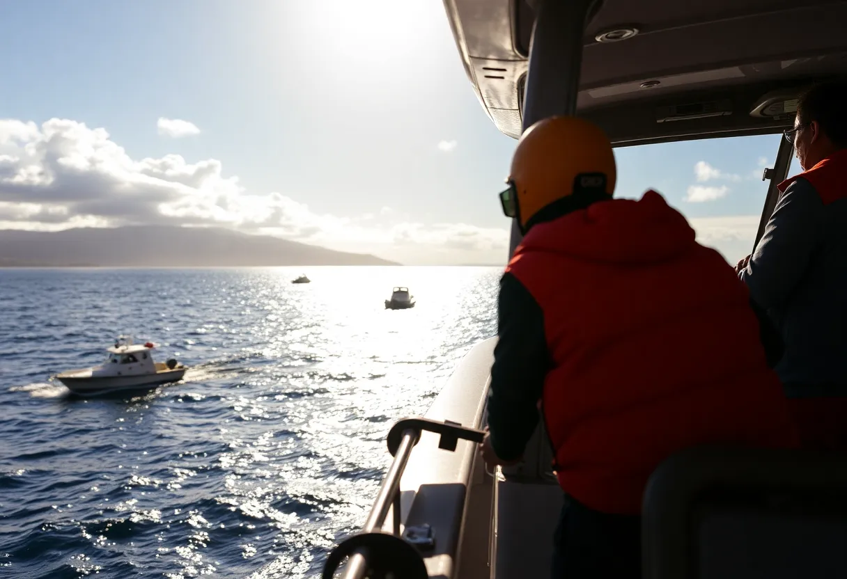Rescue operation off the coast of Maui with boats in the water.