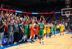 Dallas Mavericks players celebrating their victory against the Golden State Warriors