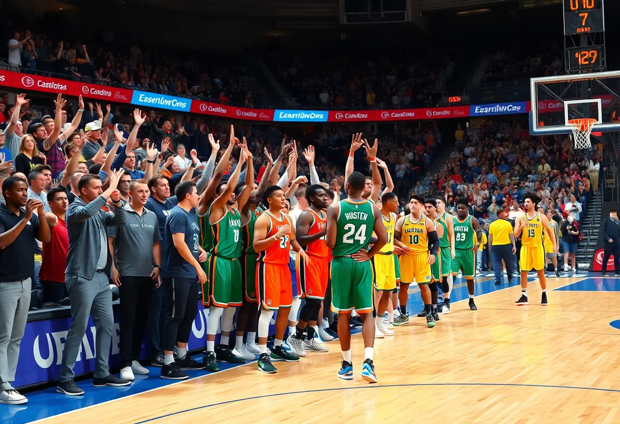 Dallas Mavericks players celebrating their victory against the Golden State Warriors