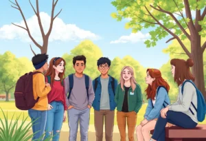Diverse teens discussing mental health in a park