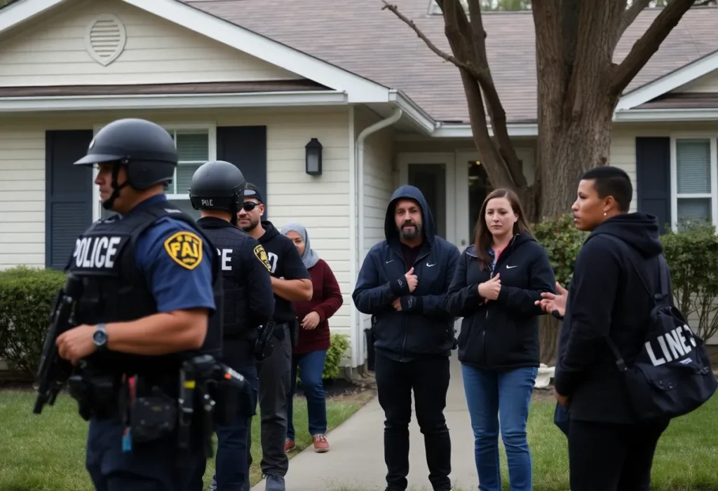 Law enforcement outside a home during immigration enforcement operation